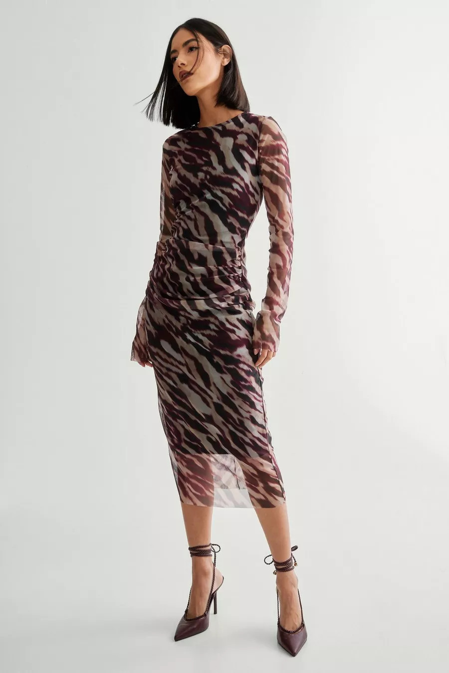 Blurred Animal Print Mesh Long Sleeve Maxi Dress | Nasty Gal US