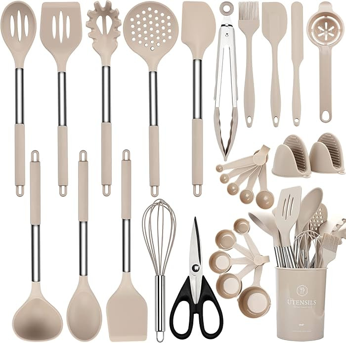 Kitchen Utensils Set, 28 Pcs Silicone Cooking Utensils Set with Holder, Spatula Set, Silicone Whi... | Amazon (US)