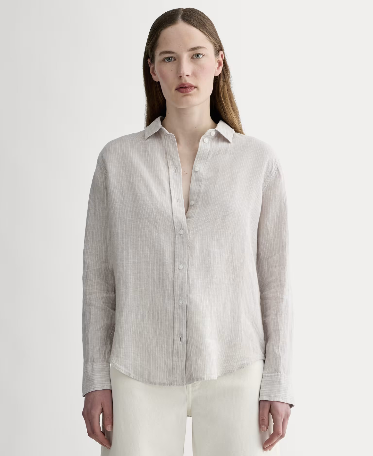 Women's Must-Have Shirt in Linen by Everlane in Stone/White, Size 0 | Everlane
