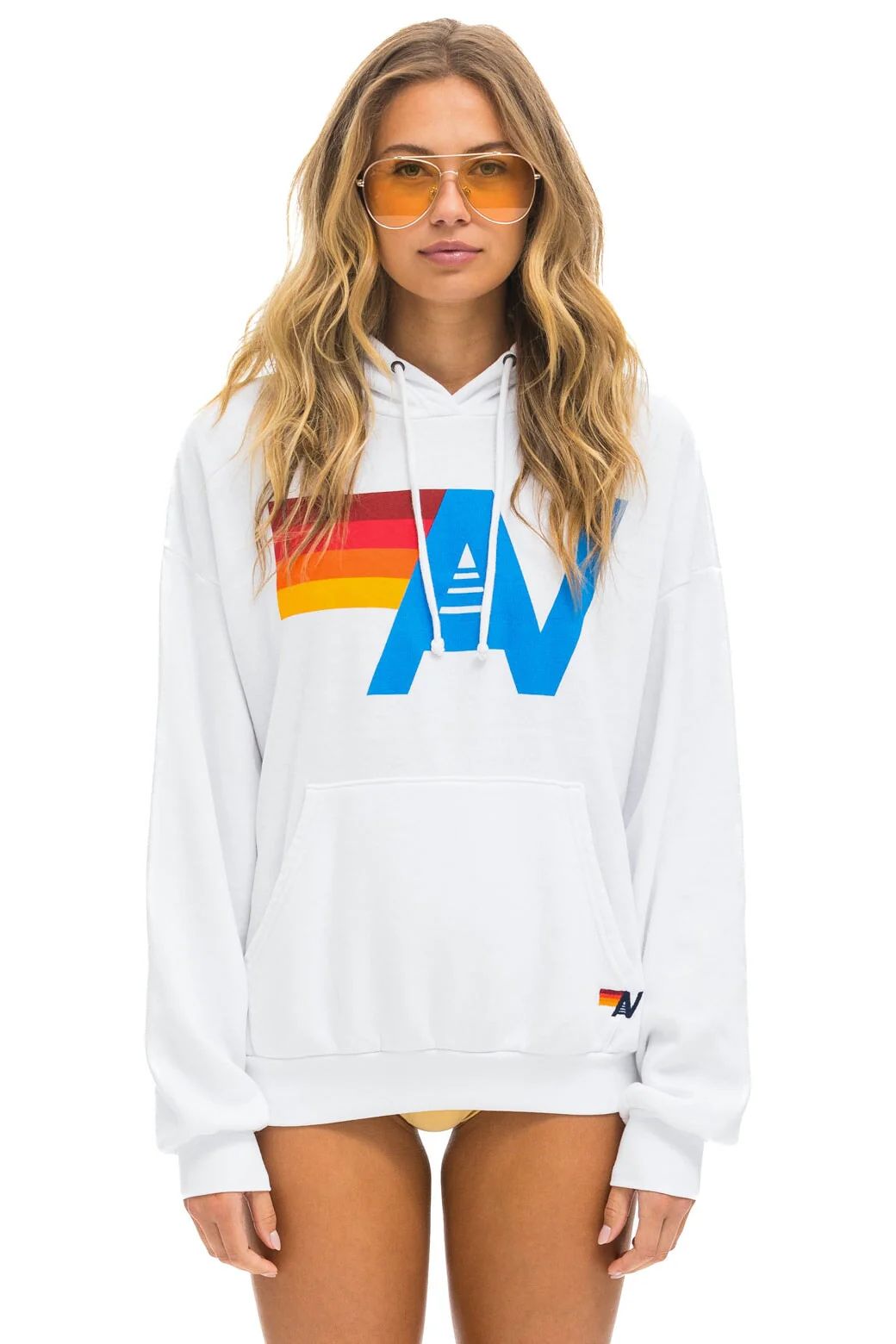 LOGO PULLOVER RELAXED HOODIE - WHITE | Aviator Nation