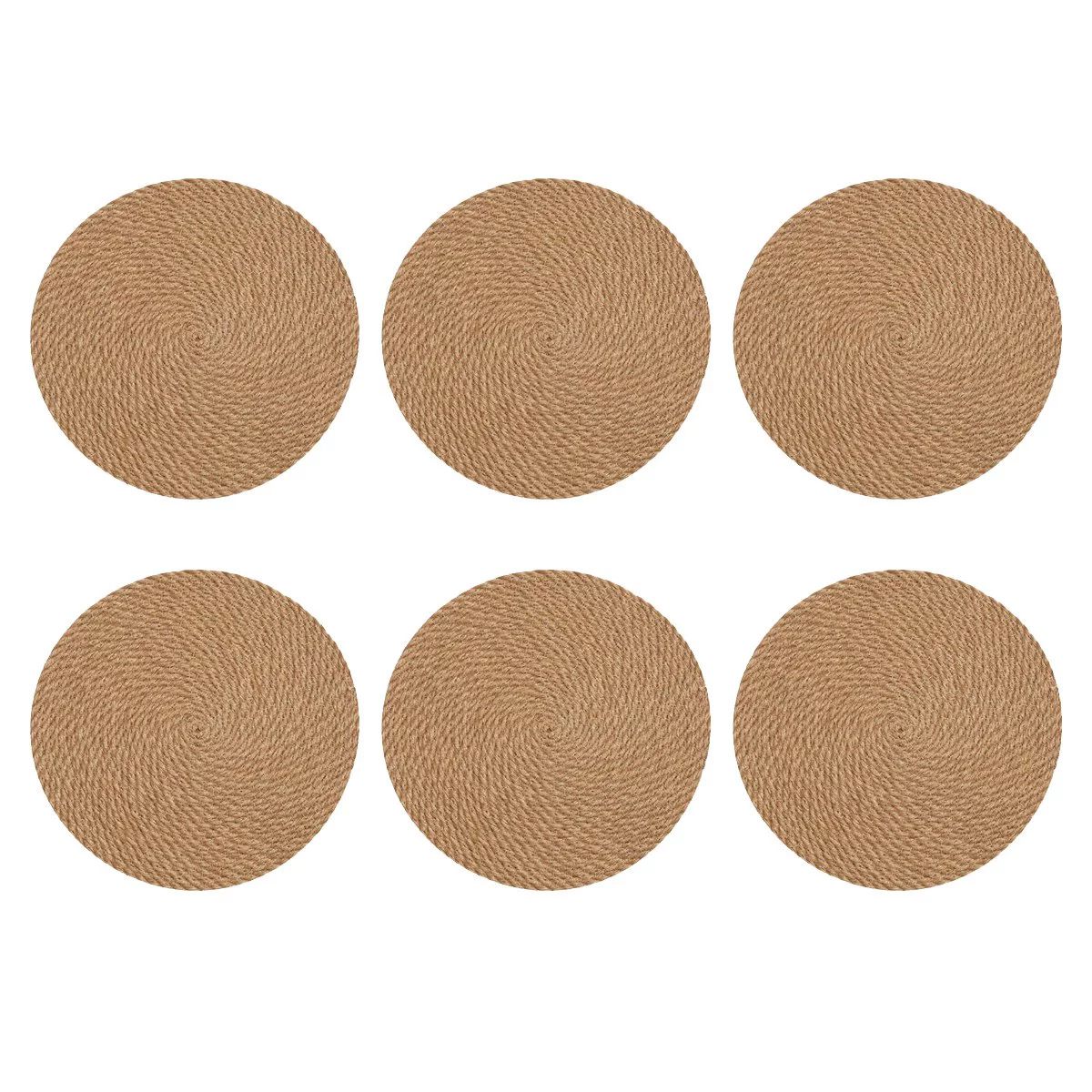 Round Braided Placemats Set of 6 Jute Handmade 7 Inch Heat Resistant Thick Hot Pads Mats Coaster ... | Walmart (US)