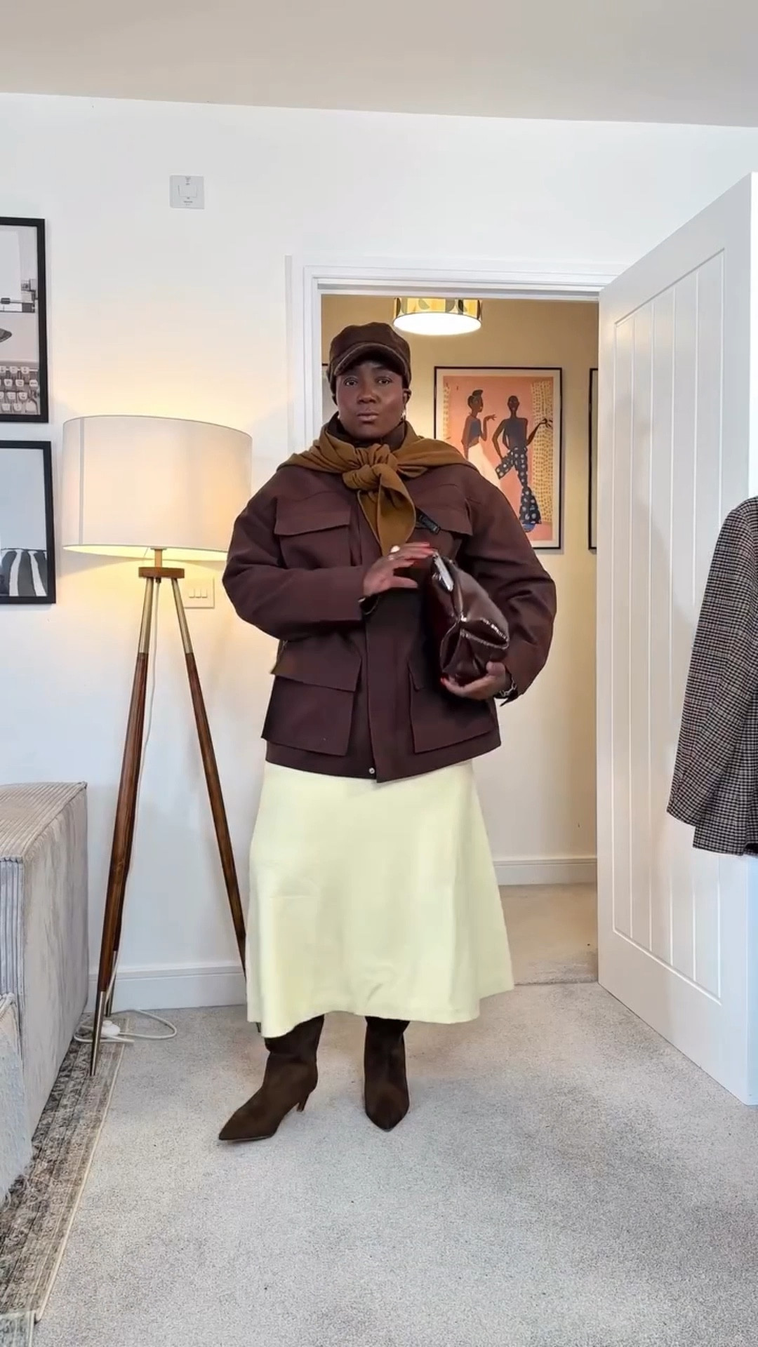 Styling a pastel yellow matching knitted skirt set with brown accessories..

#over40style #matchingsets #knitwearfashion #hmxme #asoscurve