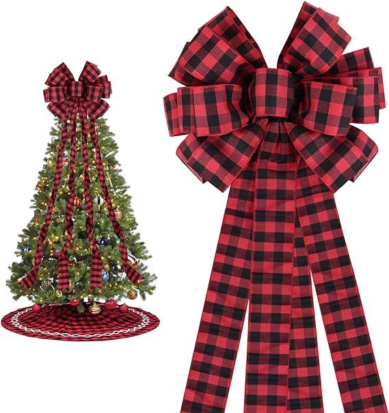 Christmas Tree Topper，48" x 13" Inches Burlap Christmas Tree Topper Bow with Long Streamers，R... | Amazon (US)
