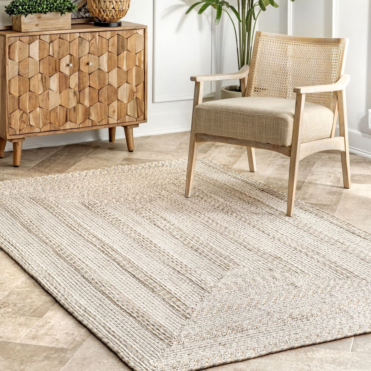 Ivory Braided Texture Indoor/Outdoor 7' 6" x 9' 6" Area Rug | Rugs USA