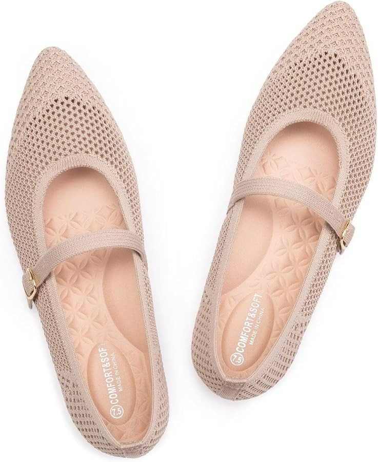 Frank Mully Women's Mesh Flats Mary Jane Shoes Pointed Toe Lightweight with Adjustable Instep Str... | Amazon (US)