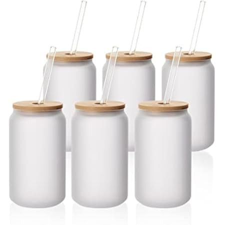 PYD Life Sublimation Glass Cans Blanks Frosted 18 OZ with Bamboo Lid and Clear Glass Straw Beer Cans | Amazon (US)