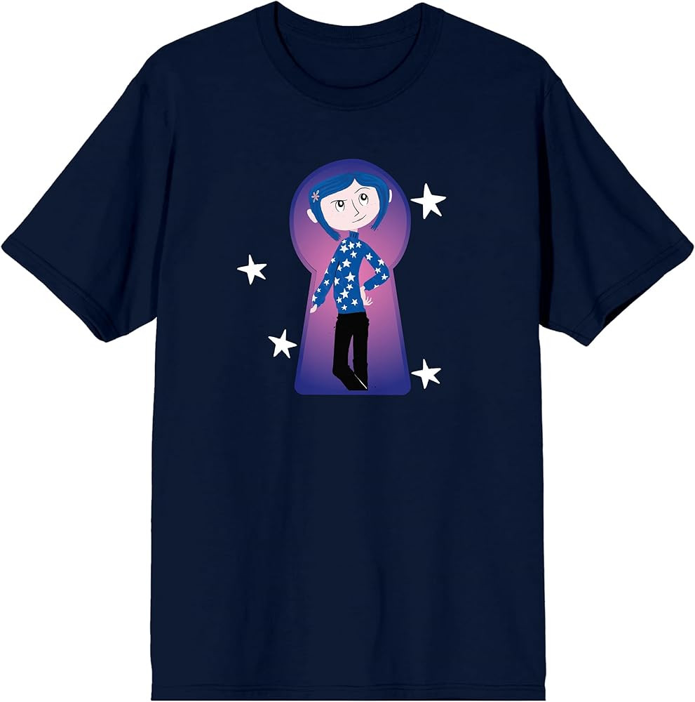 Coraline Coraline in Key Hole Frame White Stars on Navy Ground Adult Crew Neck Short Sleeve T-Shi... | Amazon (US)