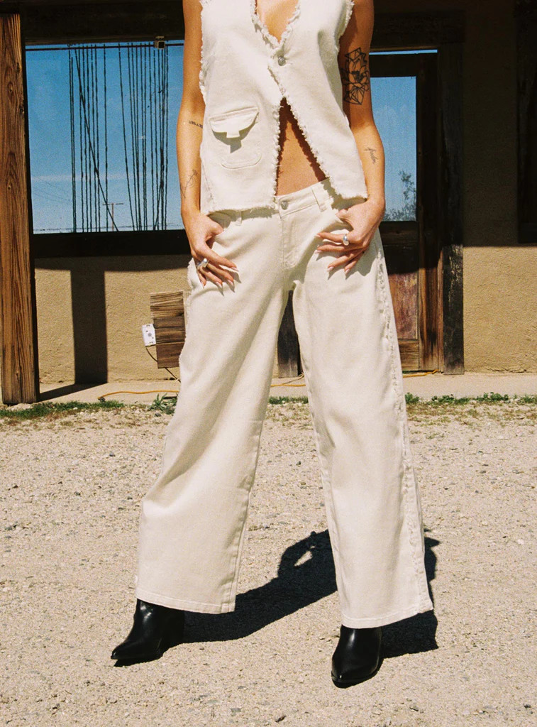 Kiaan Low Rise Wide Leg Pants Cream | Princess Polly US