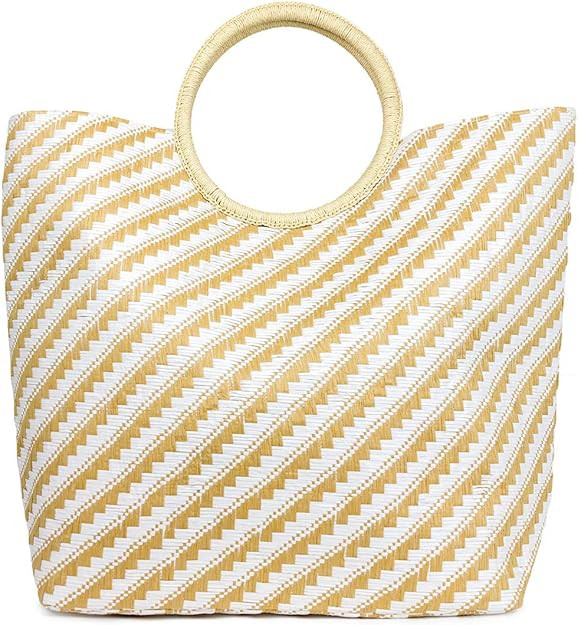 Funky Junque Beach Bag for Women Canvas Tote Shoulder Round Handle Travel Purse | Amazon (US)