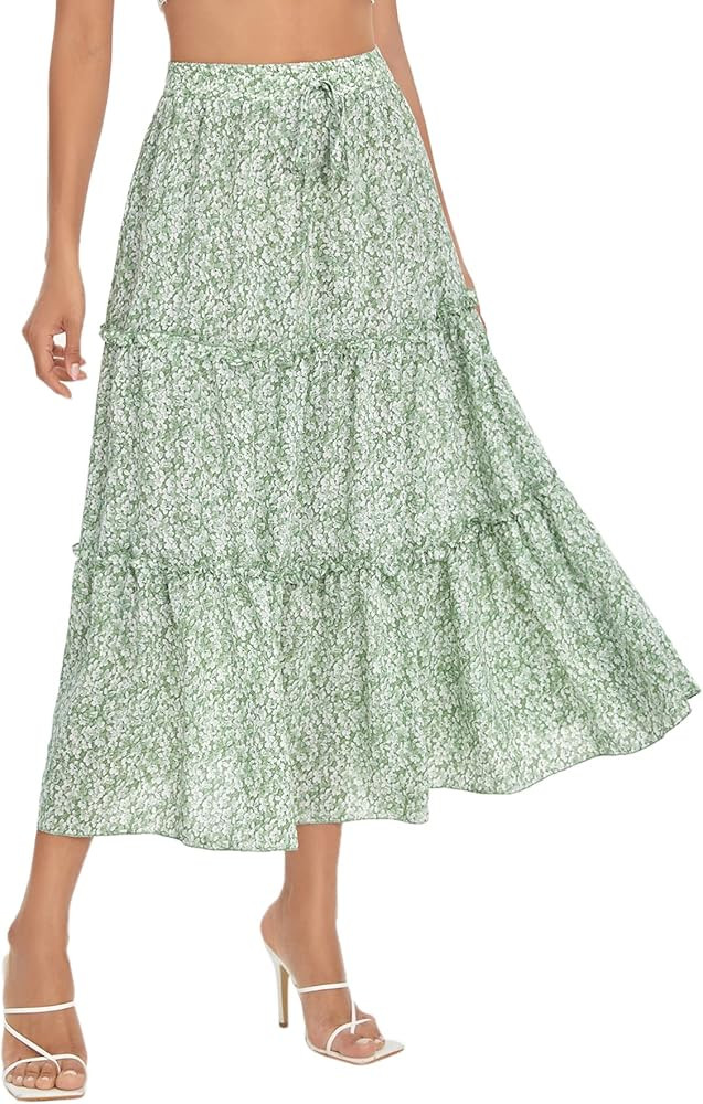 Floerns Women's A Line Ruffle Layered Flowy Beach Casual Long Maxi Skirt | Amazon (US)