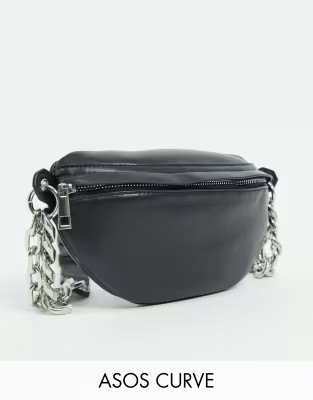 ASOS DESIGN CURVE PU fanny pack with chunky chain in black | ASOS (Global)