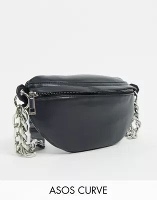ASOS DESIGN CURVE PU fanny pack with chunky chain in black | ASOS (Global)