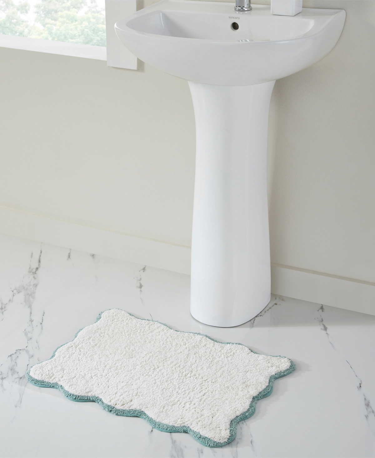 Vcny Home Scallop Cotton Bath Rug, 17" x 24" - Aqua | Macy's