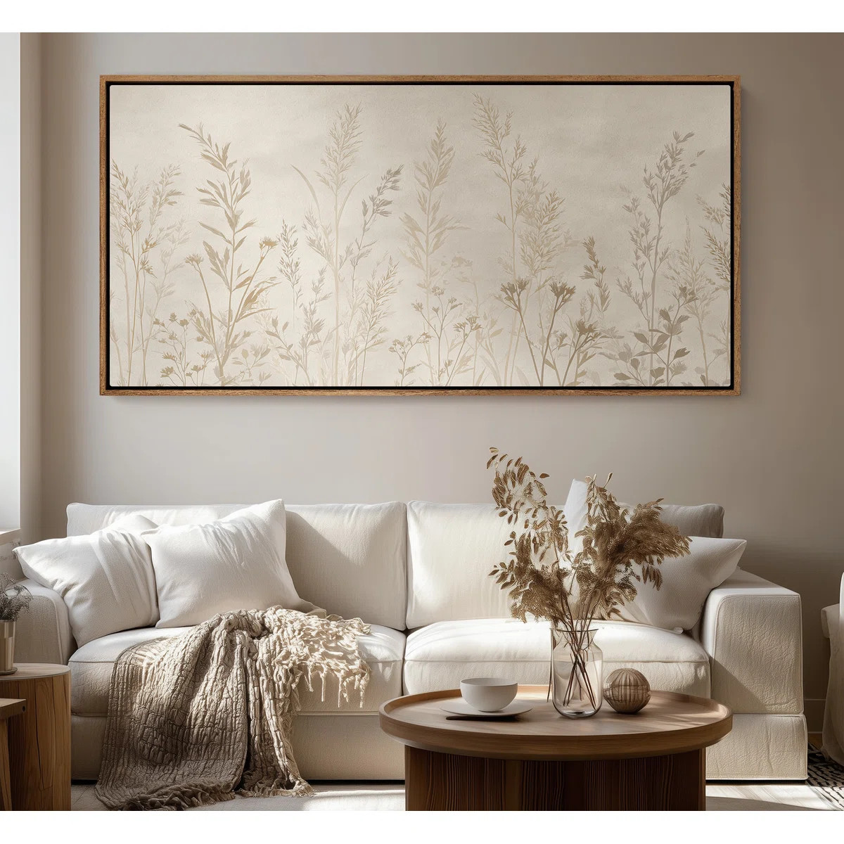 Framed Canvas Wall Art - Minimal Botanical Meadow Silhouette in Soft Beige Neutrals - 16"x24", 24... | Wayfair North America