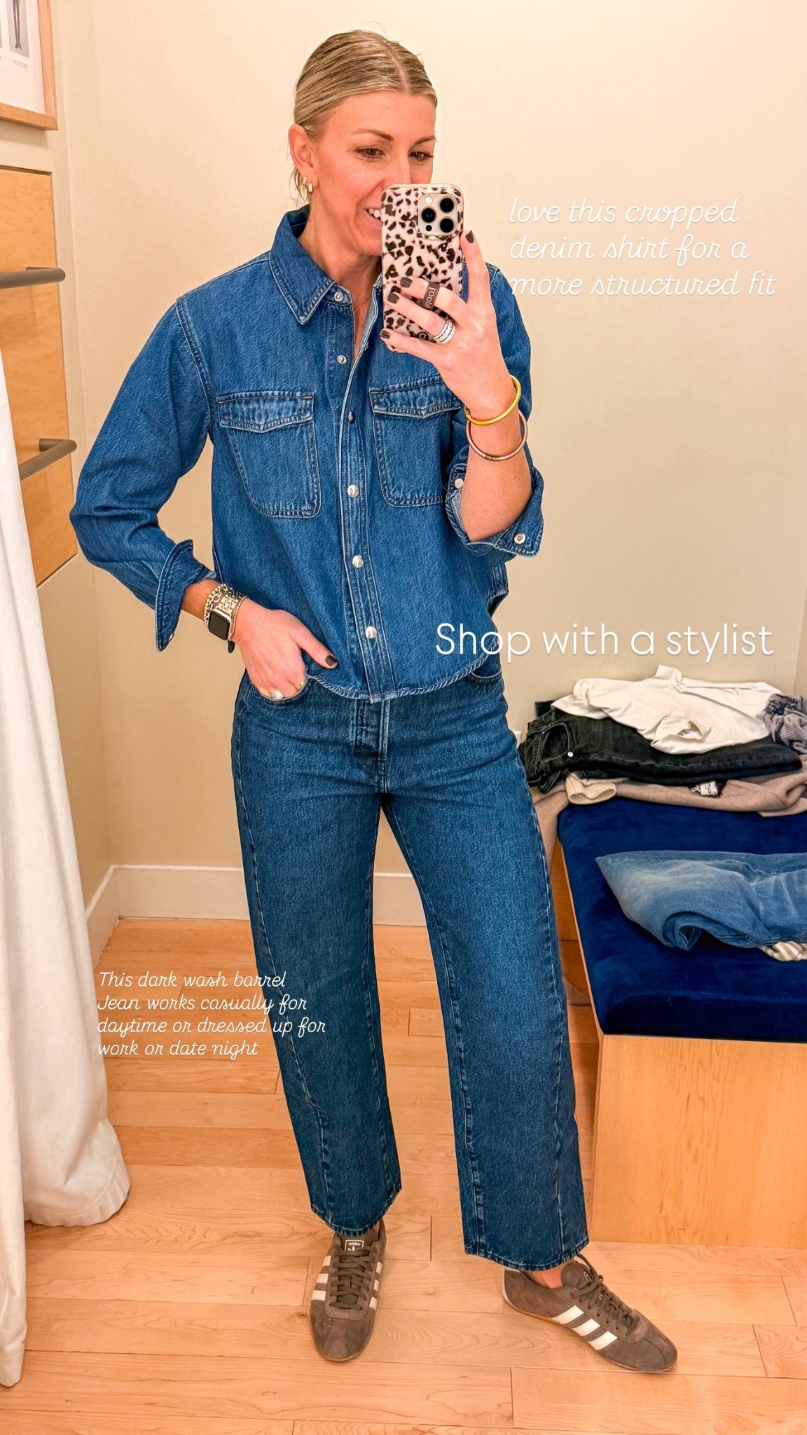 love this cropped denim shirt for a more structured fit & This dark wash barrel
Jean works casually for daytime or dressed up for work or date night

#LTKmomlife #LTKgrwm #LTKootd