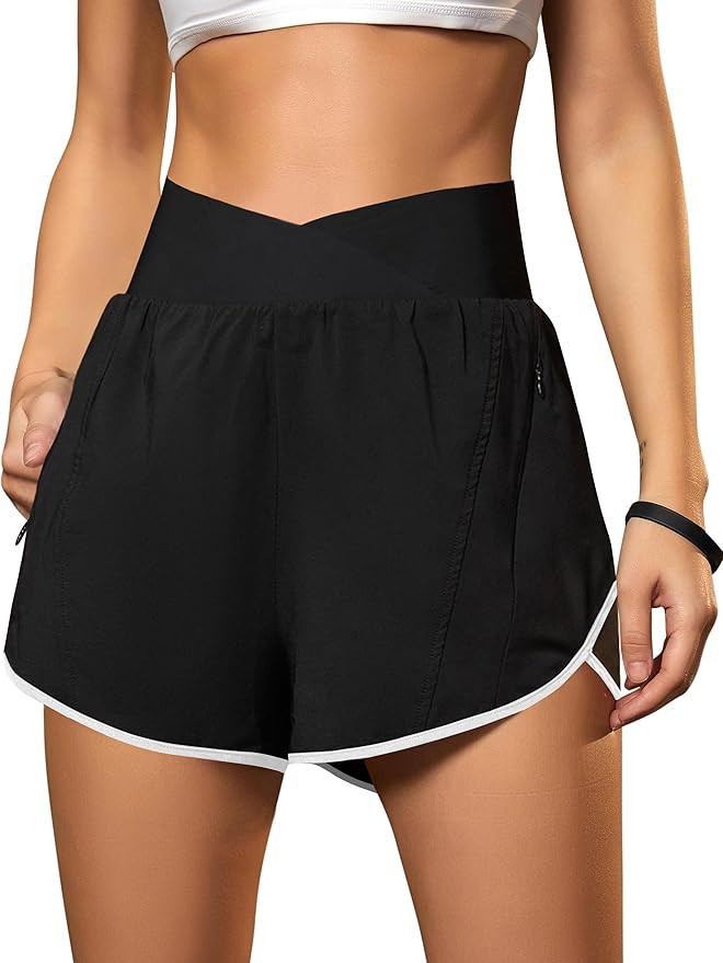 Blooming Jelly Women's Workout Shorts Athletic Running Shorts Crossover High Waisted Gym Shorts w... | Amazon (US)