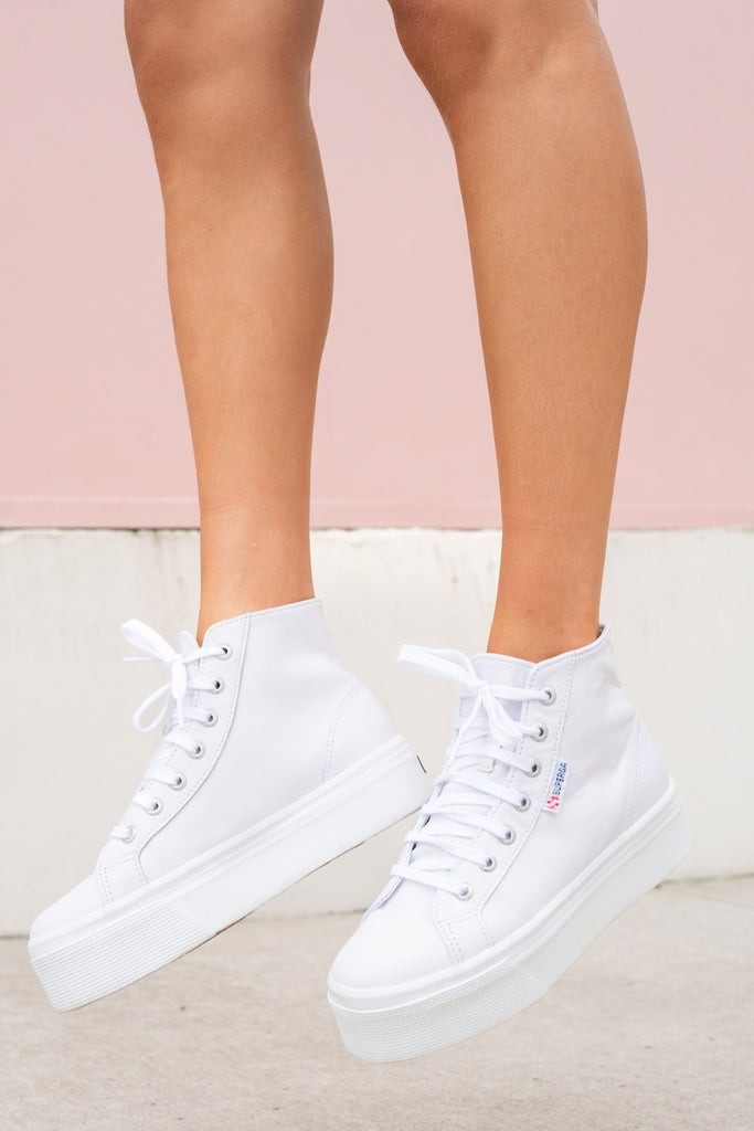 2705 Nappa White Leather Hi Top Platform Sneakers | Red Dress 