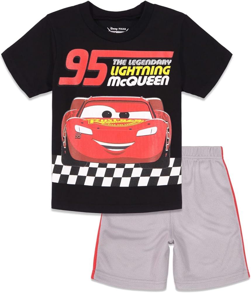 Disney Pixar Cars Lion King Lightning McQueen T-Shirt and Mesh Shorts Outfit Set Infant to Big Ki... | Amazon (US)