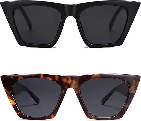 SOJOS 2 Pack Oversized Square Cateye Polarized Sunglasses Big Trendy Style Sunnies SJ2115 | Amazon (US)