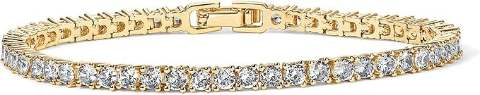 PAVOI 14K Gold Plated 3mm Cubic Zirconia Classic Tennis Bracelet | Gold Bracelets for Women | Siz... | Amazon (US)