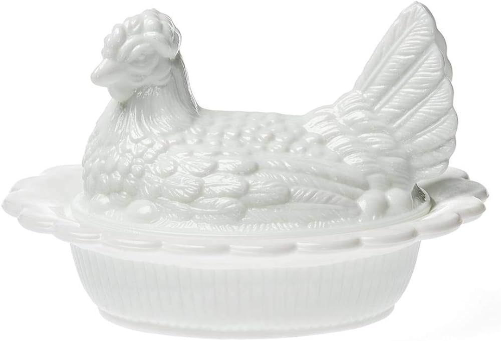 Mosser Glass Hen Candy Dish, Vintage Style Covered Candy Bowl with Lid, 6 Inch, White Milk Glass | Amazon (US)