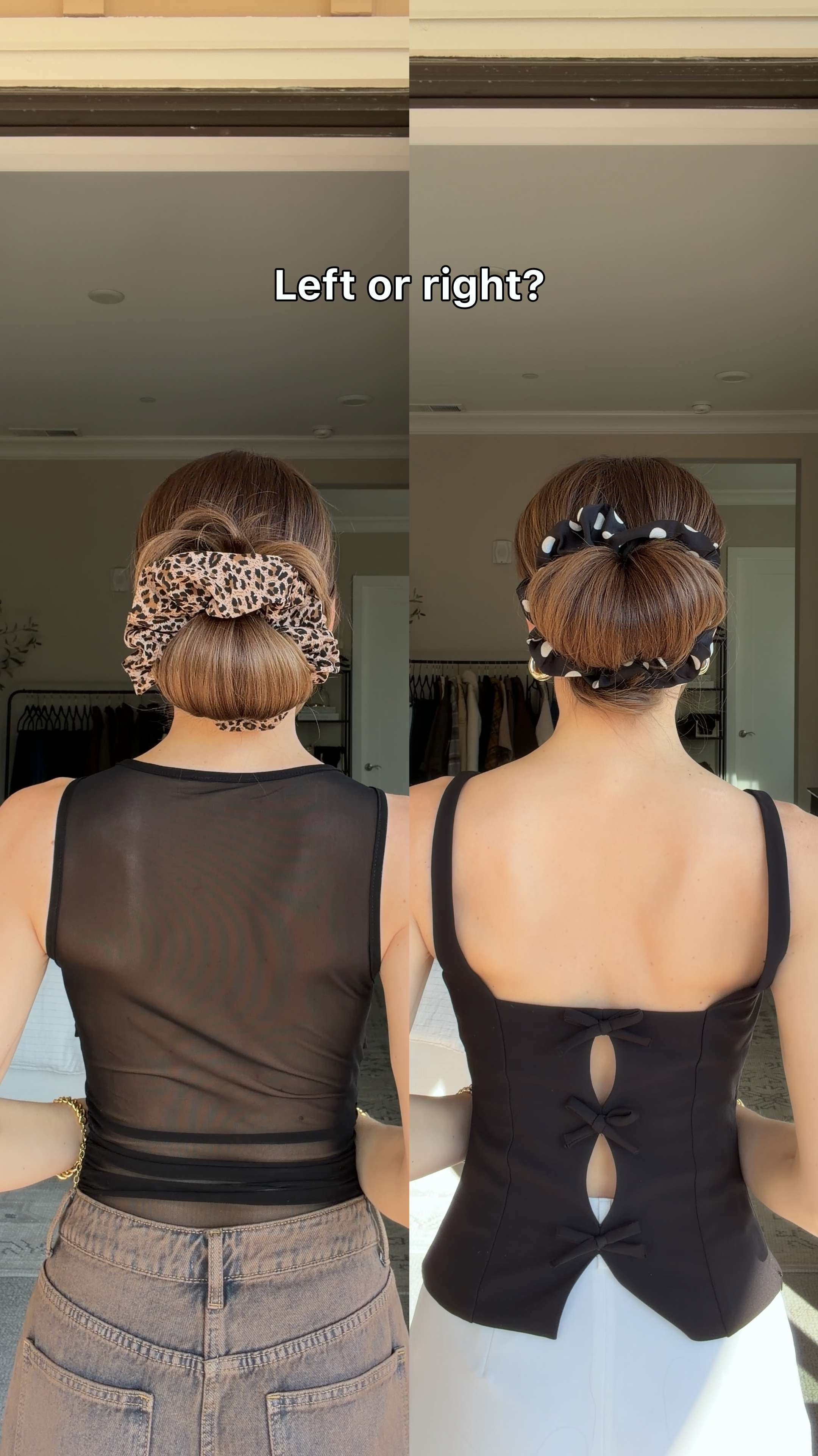 Two easy scrunchie buns to try this weekend! Left or right? 💁‍♀️ 

 #LTKgrwm #LTKmomlife #LTKBeauty