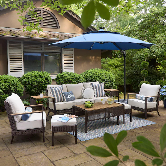 allen + roth Ashford 8 Piece Wicker Patio Sofa Conversation Set with Beige Cushions | Lowe's