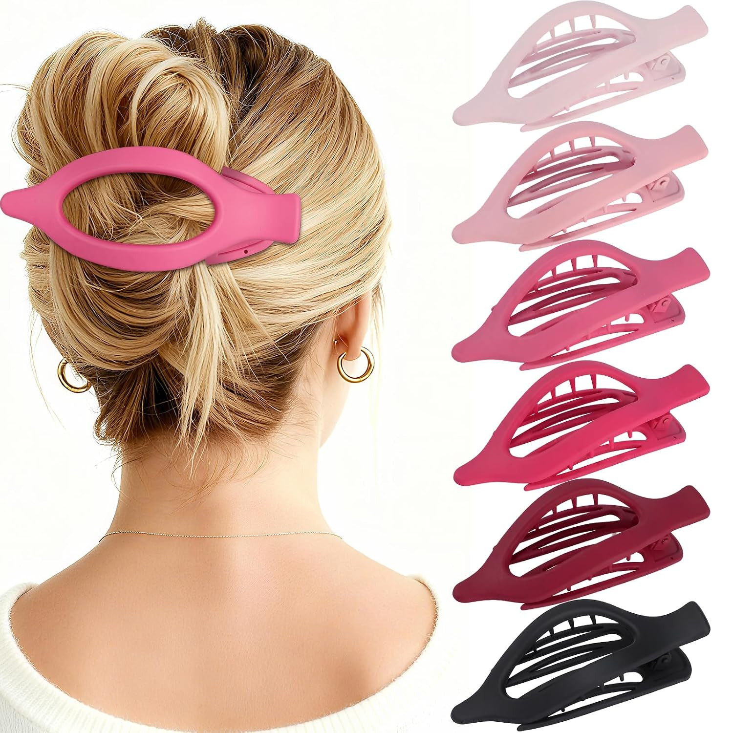 Flat Hair Clips for Women - 6 PCS French Flat Claw Clips Medium Hair Clips for Girls Large Hair Claw Clips for Thick or Thin Hair Strong Hold No Slip Hair Accessories for women (Pink) | Amazon (US)