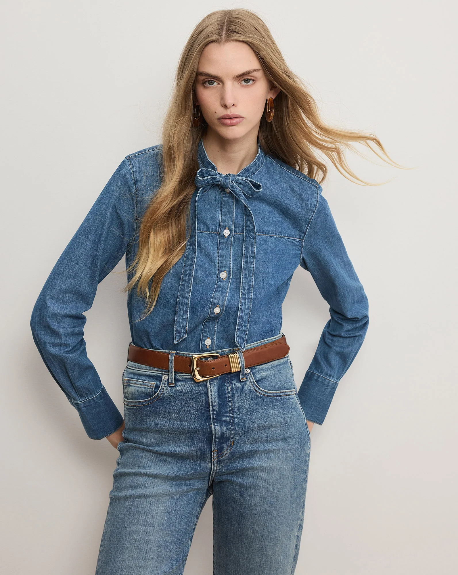 Veronica Beard Gabby Denim Button-Down Shirt Serendipity | Veronica Beard