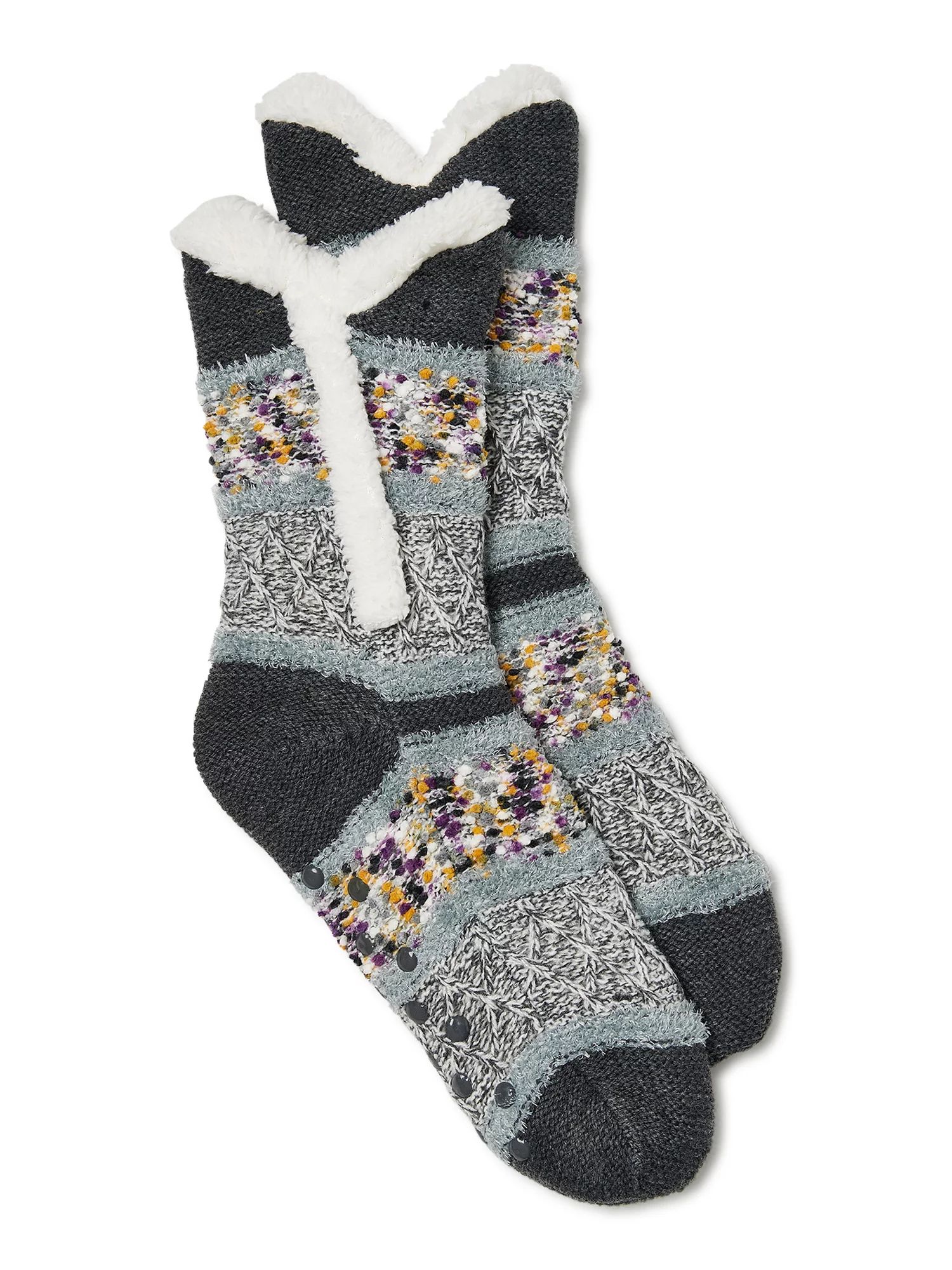 Secret Treasures Women’s Colossal Cozy Striped Slipper Socks, 1-Pack | Walmart (US)