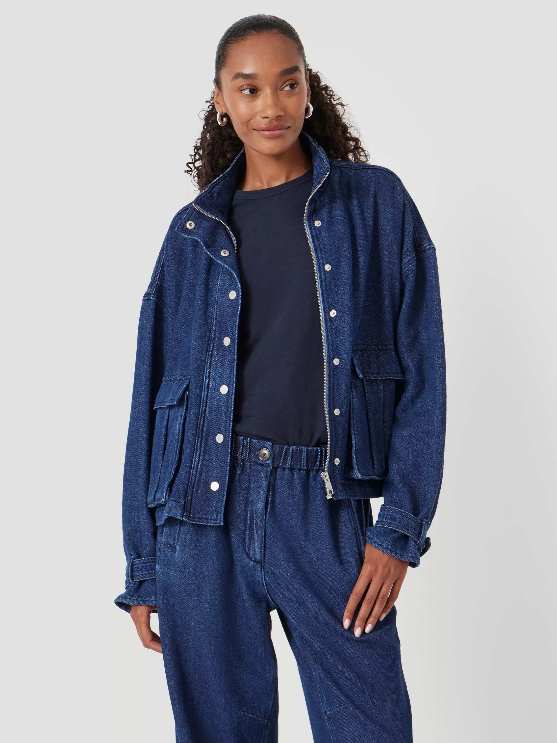 Melinda Supersoft Denim Funnel Neck Jacket, Indigo | John Lewis (UK)