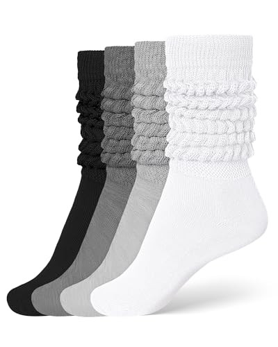Witwot Long Slouch Socks Women Boot Sock Scrunch Sock Black-White-Dark Gray-Gray | Amazon (US)