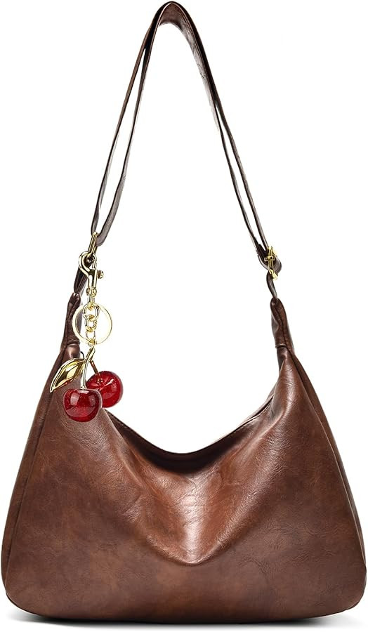 Hobo Bags for Women Leather,Foldable Slouchy Shoulder Purse Crossbody Handbag,Soft Vegan Brown To... | Amazon (US)