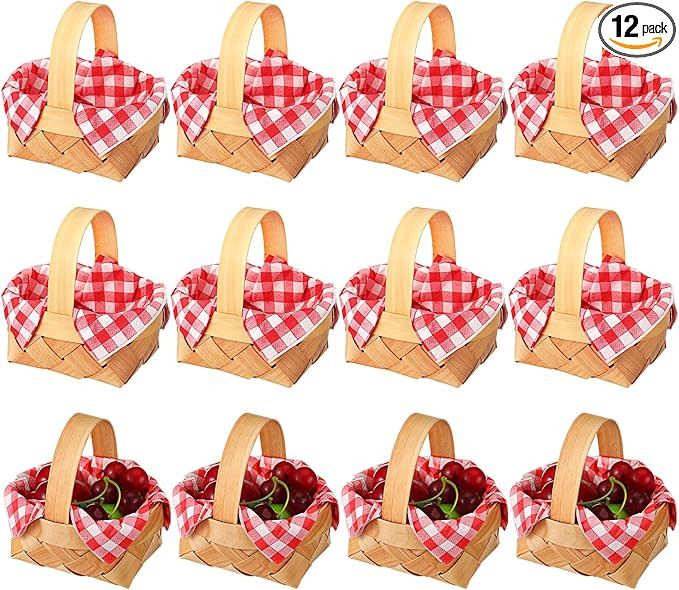 Geelin 12 Pcs Christmas Mini Woven Basket with Handle 20 Sheet Red and White Gingham Paper Napkin... | Amazon (US)