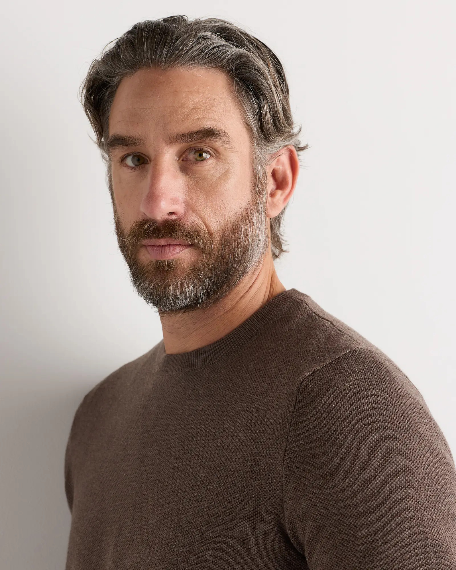 100% Organic Cotton Pique Crewneck Sweater in Heather Brown | Quince