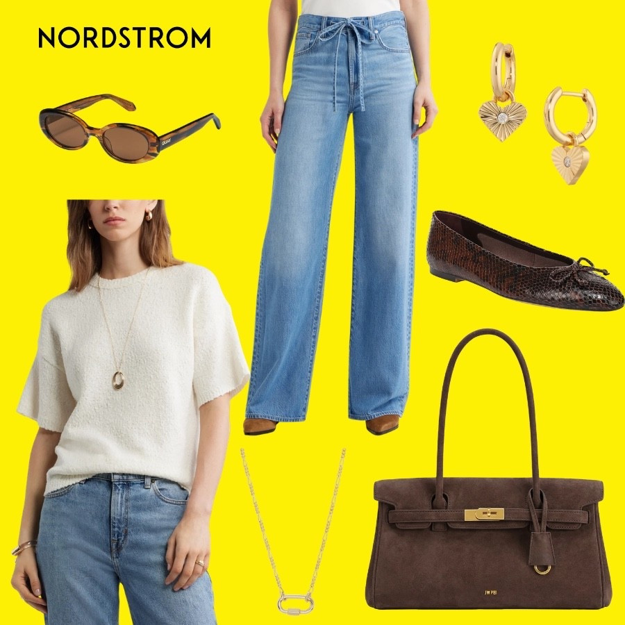 Clean girl aesthetic ✨ This textured cream top with tie-front jeans is perfect for everyday. A brown suede bag, snake print flats and delicate gold jewelry complete the look. All Nordstrom Anniversary Sale finds! Public sale starts July 18th!

#LTKSaleAlert