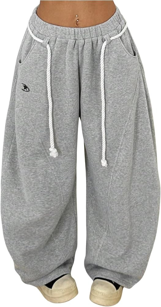 Women's Baggy Barrel Sweatpants Stacked Elastic Waist Wide Leg Sweat Track Pants Lantern Trouser ... | Amazon (US)
