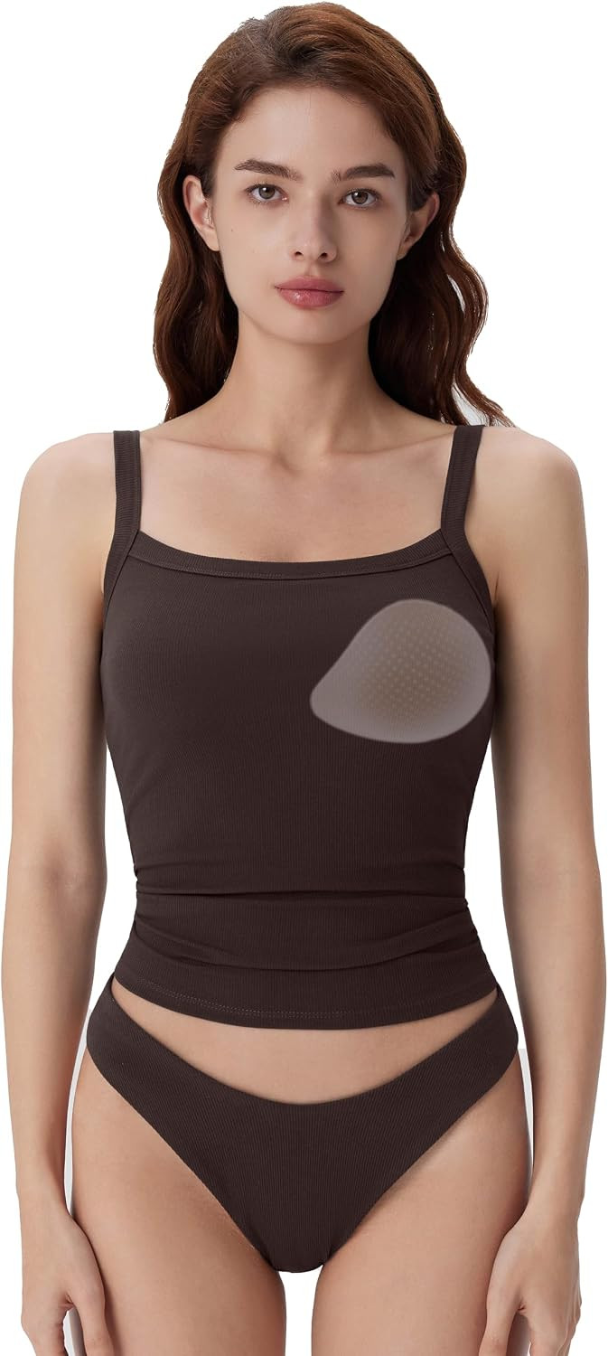 SUUKSESS Women Cotton Rib Padded Tank Tops Sleeveless Spaghetti Strap Square Neck Tops Summer Camisole Going Out Shirts | Amazon (US)