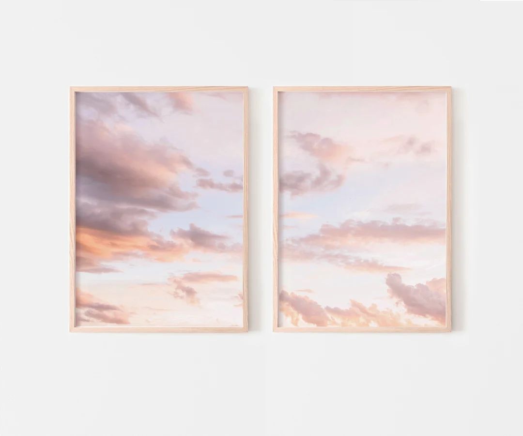 Blush Pink Clouds Wall Art, Pink Sky Prints Set of 2, Sunset Clouds Digital Posters, Printable Wa... | Etsy (US)