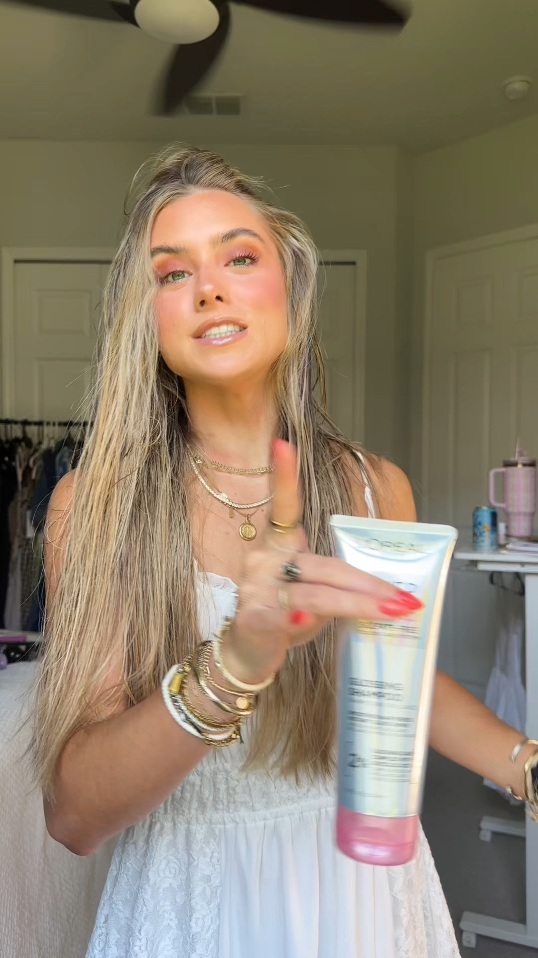 would you believe me if I said my hair is this shiny when I washed it over five days ago? YEP. My hair is rarely this shiny on day one LOL 🤭I found the secret sauce and it is the @lorealparis L'Oreal Paris Glossing Sulfate Free Shampoo and Conditioner and Glossing Lamination Hair Mask with Glycolic Acid. These three products gave me GLASSY hair! Being out in the sun a lot plus at the beach and in the ocean my hair gets so dry in the summer this has immediately just solved that issue for me. I grabbed mine at @target aka my favorite place.🎯 No salon appointments or complicated treatments necessary! This Glossing Care Complex leaves hair shinier than with an $82 prestige routine (just saying 🤭) instantly transforming dull, dehydrated strands into smooth, frizz-free locks. 

HOW TO USE: Use 2-3 times per week. Apply shampoo to wet hair and massage. Rinse. Follow up with conditioner, then wait 1-2 minutes. Rinse. Finish with the Glass Shine Mask. Leave on for 5 minutes. Rinse.

#LTKselfcare #LTKBeauty #LTKgrwm