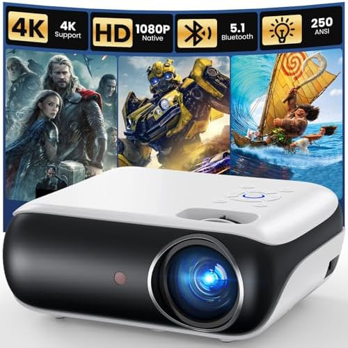 HAPPRUN Native 1080P Bluetooth Mini Projector, Full HD Portable Outdoor Movie Projector with Buil... | Amazon (US)