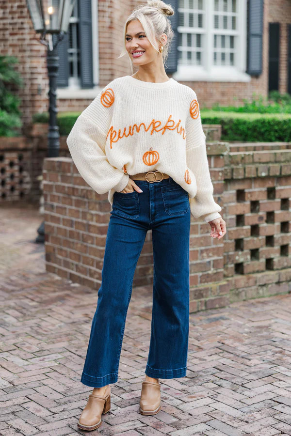 Hey Pumpkin Oatmeal White Script Sweater | The Mint Julep Boutique
