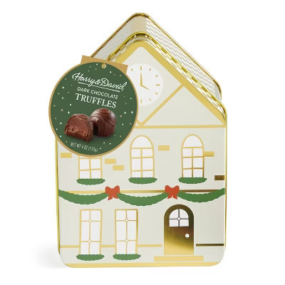 Harry & David House Tin with Dark Chocolate Truffles Christmas Gift Set - 4oz | Target