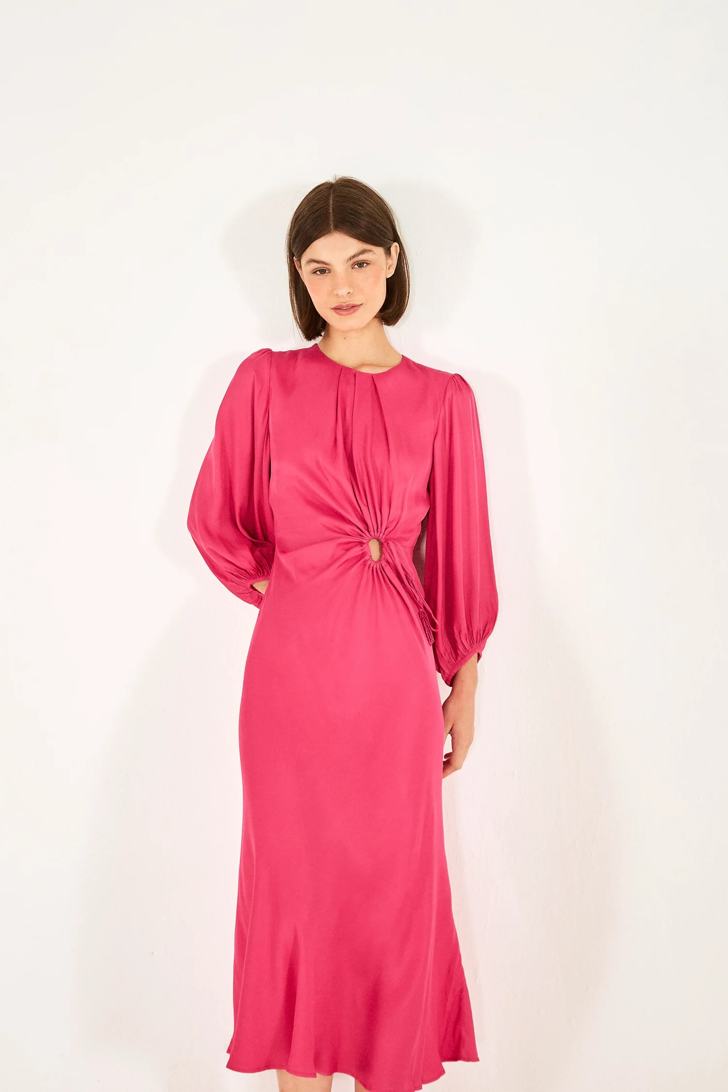 PINK CUT OUT DRESS | Midi | Front Circle Detailing | FarmRio (US)