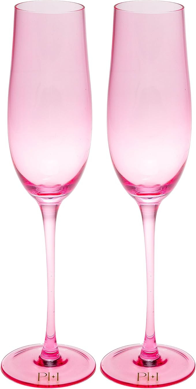 Paris Hilton Champagne Flute Set, Handmade Glass Collection in Paris Signature Pink, Perfect for ... | Amazon (US)
