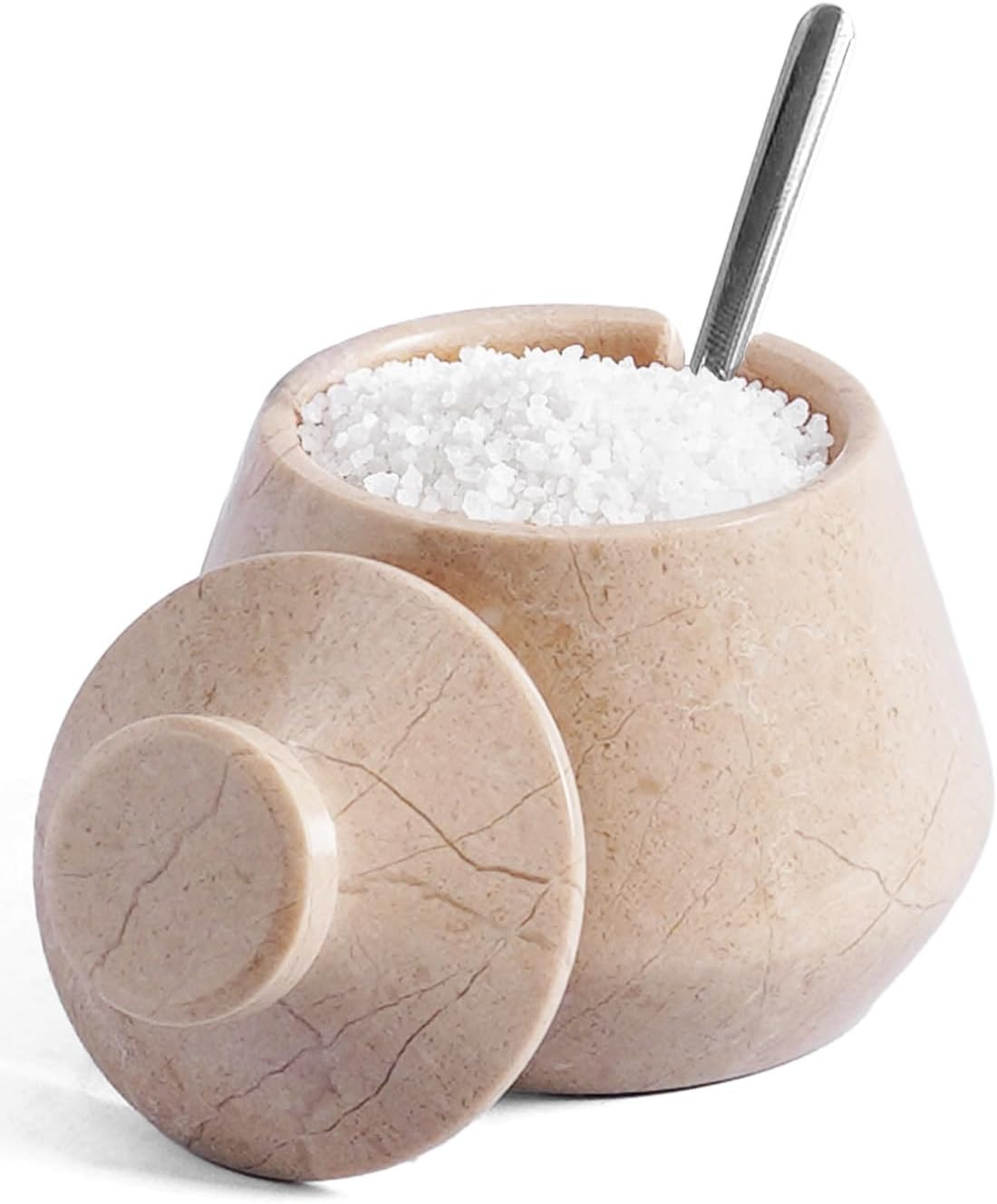 EARTHEN CRAFTS Marble Salt Cellar, Small 3" with Lid & Spoon Beige Salt Box, Seasoning Container & Spice Jar with Spoon, Stone Salt Holder for Countertop, Ideal Gift for Home & Kitchen Decor | Amazon (US)