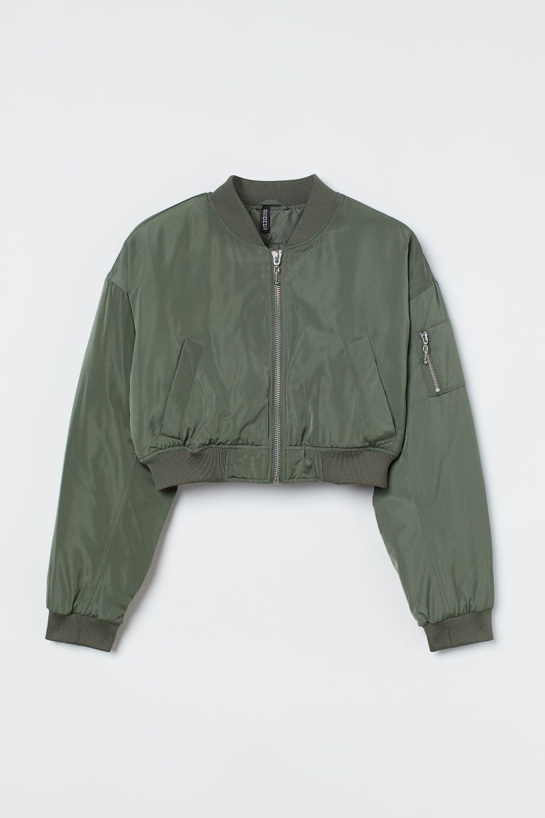 H & M - Crop Bomber Jacket - Green | H&M (US + CA)