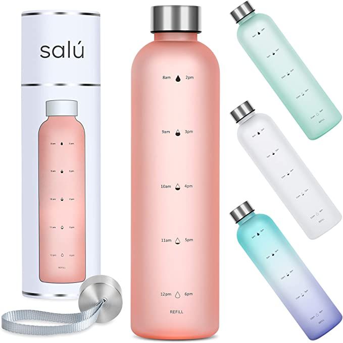 Salú 32 oz Water Bottle w/Time Marker, Pink, Motivational Measurements w/Time & Volume, BPA-Free... | Amazon (US)