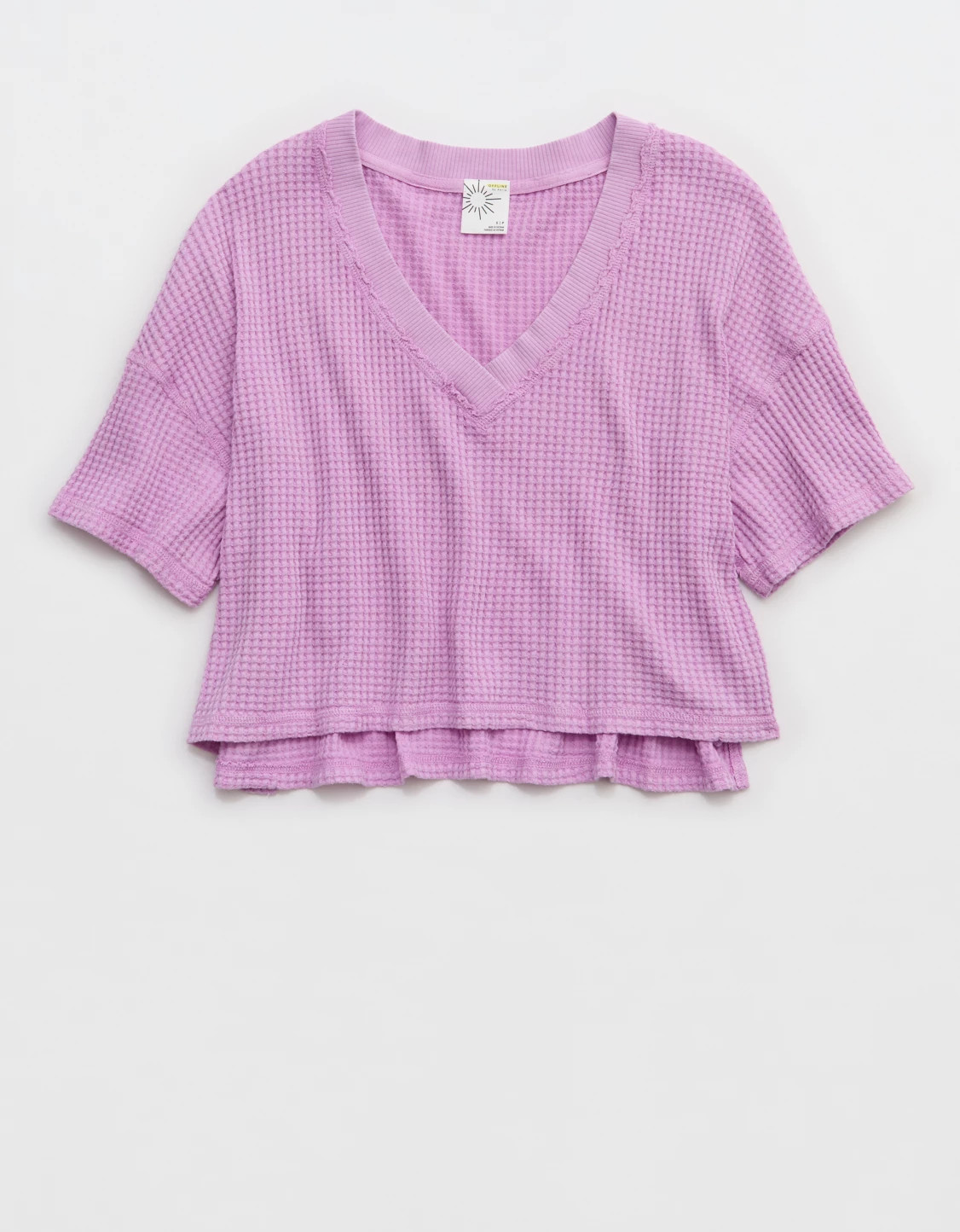 OFFLINE By Aerie Wow! Waffle V Neck Cropped Relaxed Short Sleeve T-Shirt | Aerie