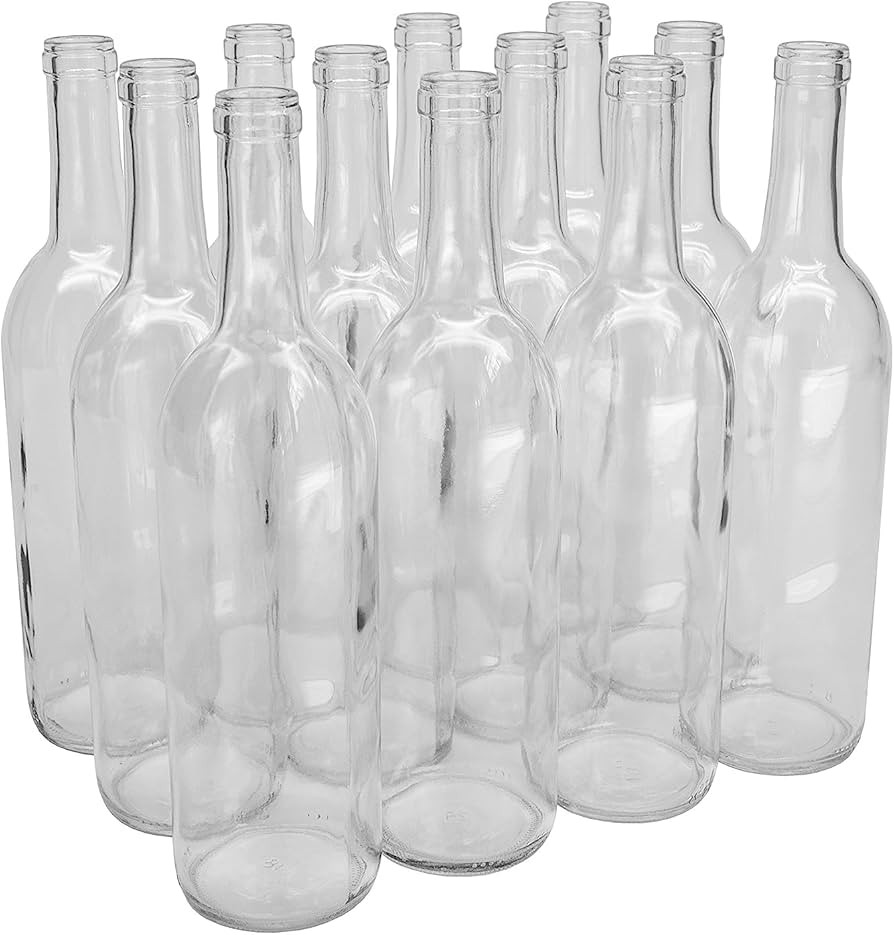 North Mountain Supply 750ml Glass Bordeaux Wine Bottle Flat-Bottomed Cork Finish - Case of 12 - F... | Amazon (US)